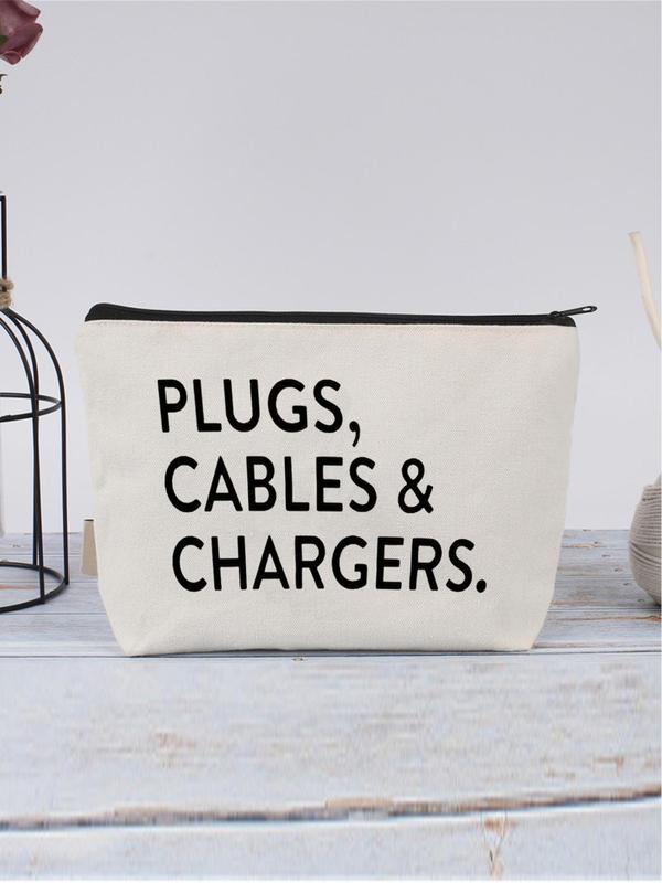 Letter Print Large Capacity Makeup Bag, Multifunctional Makeup Bag, Travel Charger & Cable Organizer Pouch, Storage Bag for Cosmetics Accessories