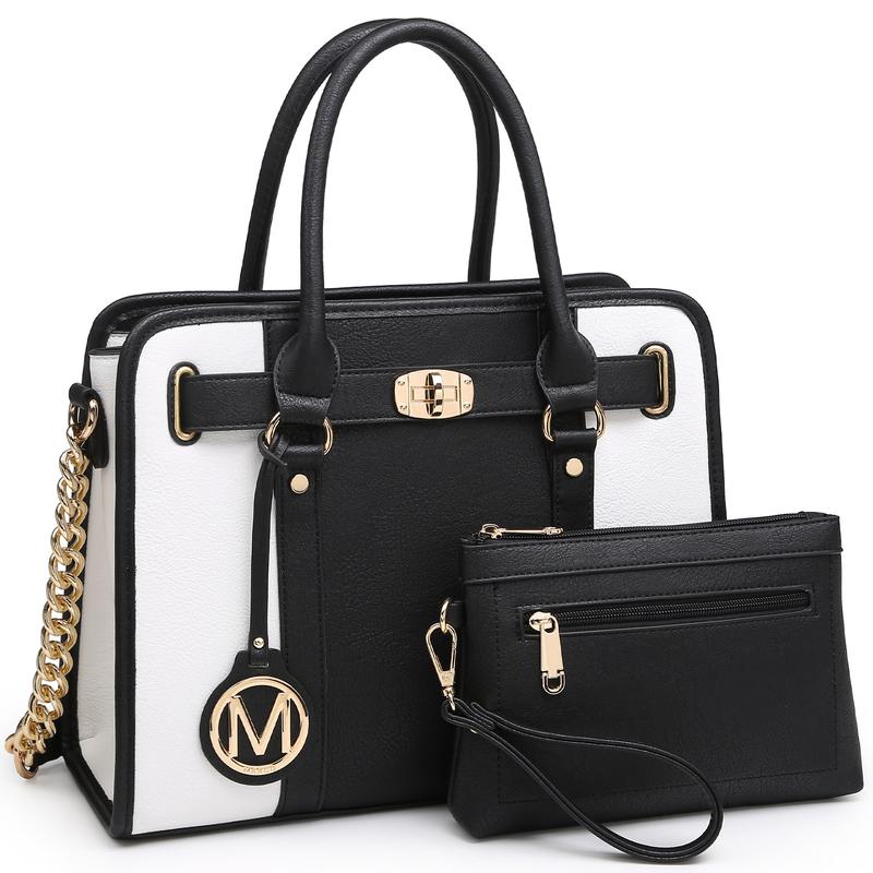 MARCO M KELLY Purses and Handbags for Women Top Handle Satchel with Wallet Shoulder Bags Two Tone 2pcs