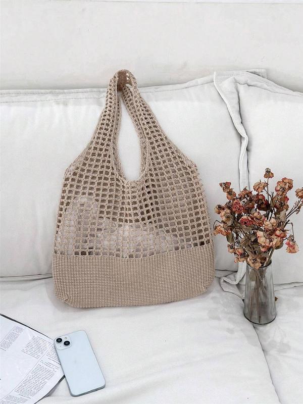 Hollow out Design Beach Shoulder Bag, Fashionable Crochet Bag for Women, Casual Trendy Versatile High-quality Daily Commuting Bag, Girl Fashionable Shopping Bag