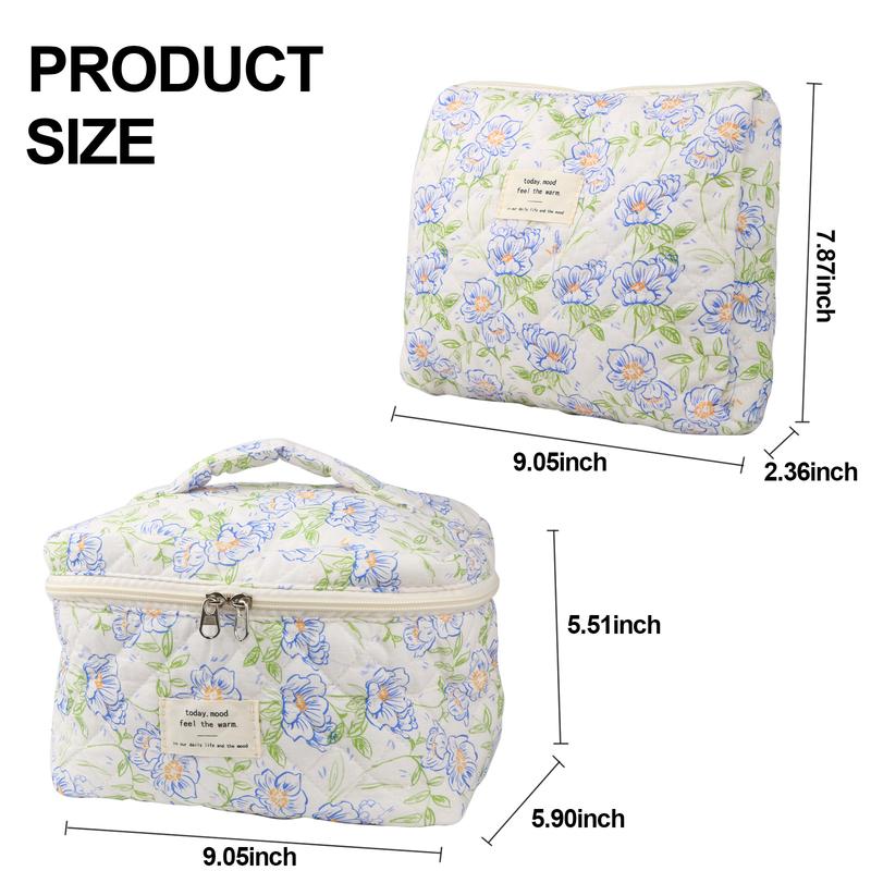 Cute Makeup Bag for Women(2 Pcs), Travel Cosmetic Bags, Quilted Coquette Aesthetic Floral Toiletry Organizer Bag