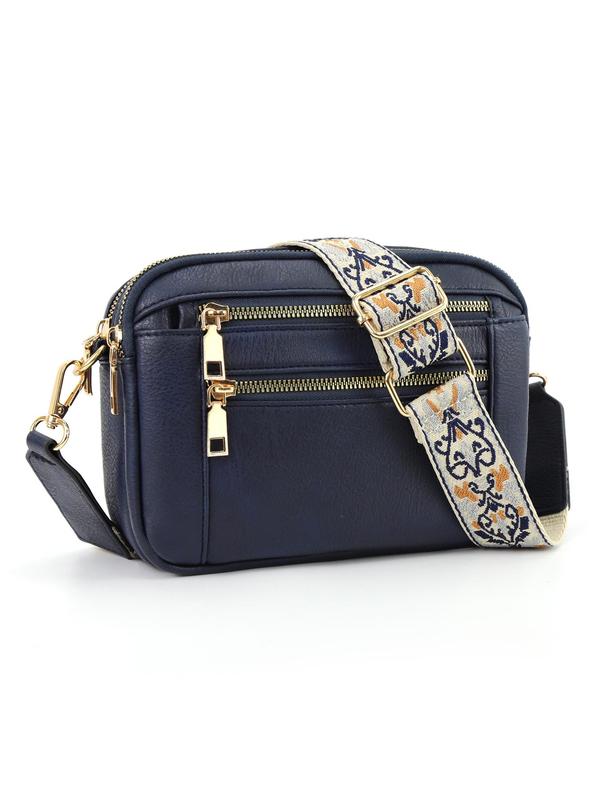 Women's Fashionable Patchwork Pattern Crossbody Bag, Casual Versatile Zipper Shoulder Bag for Daily Used, Trendy All-match Commuter Bag