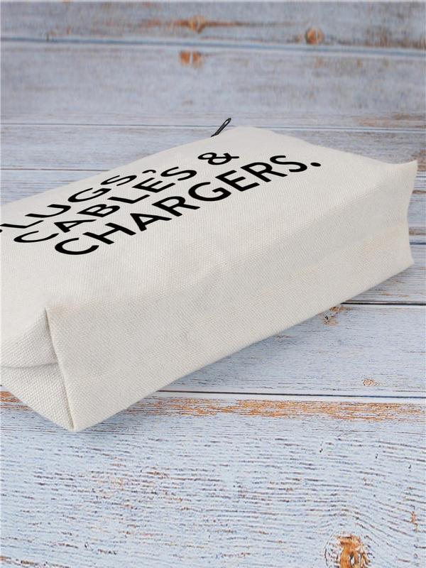 Letter Print Large Capacity Makeup Bag, Multifunctional Makeup Bag, Travel Charger & Cable Organizer Pouch, Storage Bag for Cosmetics Accessories
