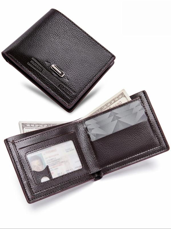  Men's Simple Plain Short Wallet with Id Photo Window, Casual Business Card Holder, Multi Card Slots Bifold Wallet for Work & Daily Used