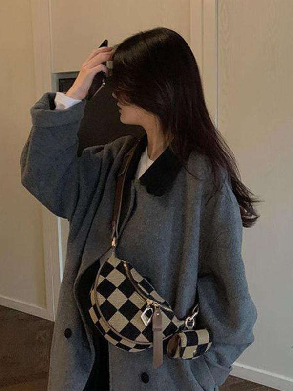 Women's Fashionable Checkerboard Pattern Sling Bag with Coin Purse, Casual Versatile Zipper Crossbody Bag for Daily Used, Trendy All-match Commuter Bag