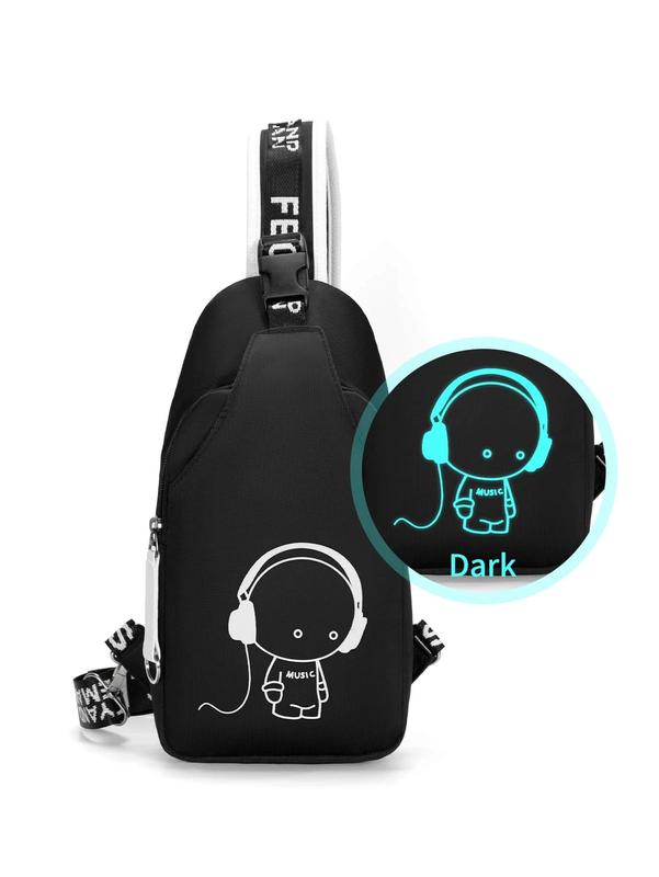 2pcs Minimalist Casual Business Backpack Set:Shoulder Bag And Chest Bag,Includes Oversized Fluorescent Backpack And Chest Bag Campus bag,Vacation bag-Oxford Fabric With Cartoon Expression Print Set Multi-Functional School Bag Fall Halloween Christmas Gift