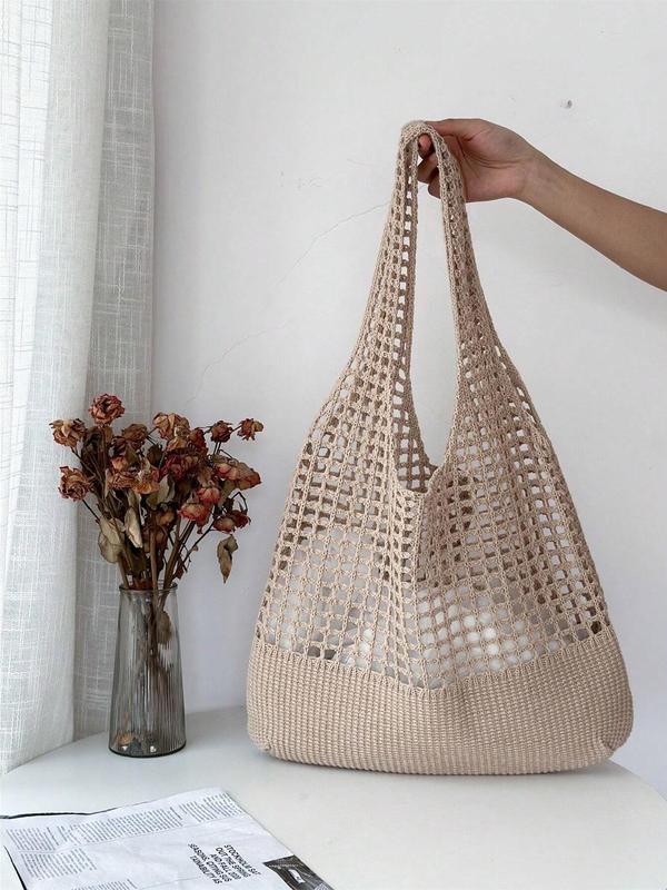 Hollow out Design Beach Shoulder Bag, Fashionable Crochet Bag for Women, Casual Trendy Versatile High-quality Daily Commuting Bag, Girl Fashionable Shopping Bag