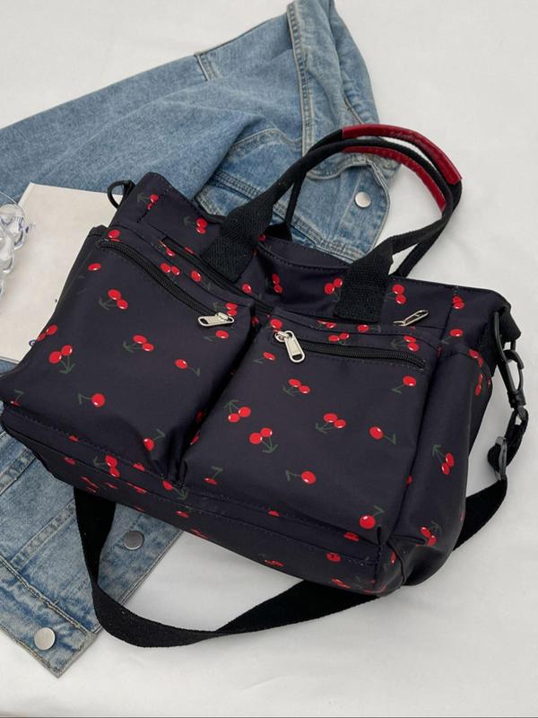 Women's Cute Cherry Pattern Tote Bag, Large Capacity Shoulder Bag for Daily Used, Casual Trendy Versatile High-quality Daily Commuting Bag