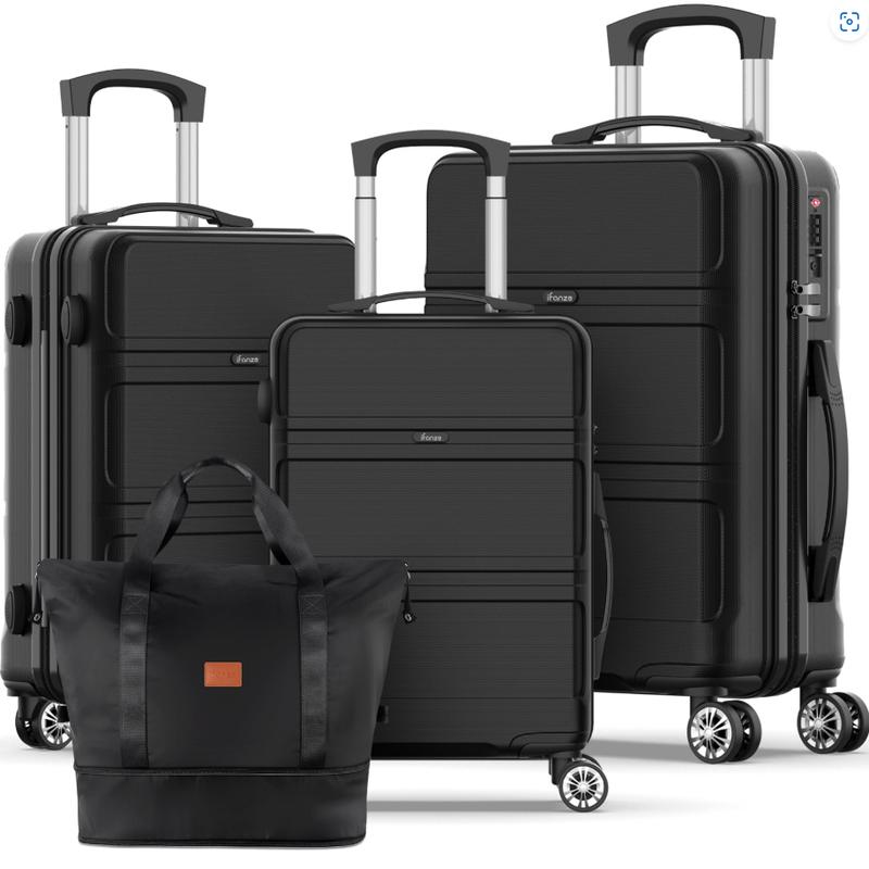 4 Piece Hardshell Luggage Sets, 3 Set Hardside Lightweight Suitcase with Duffel Bag Carry On Travel Luggage with TSA Lock Spinner Wheels, 20in24in28in, Black