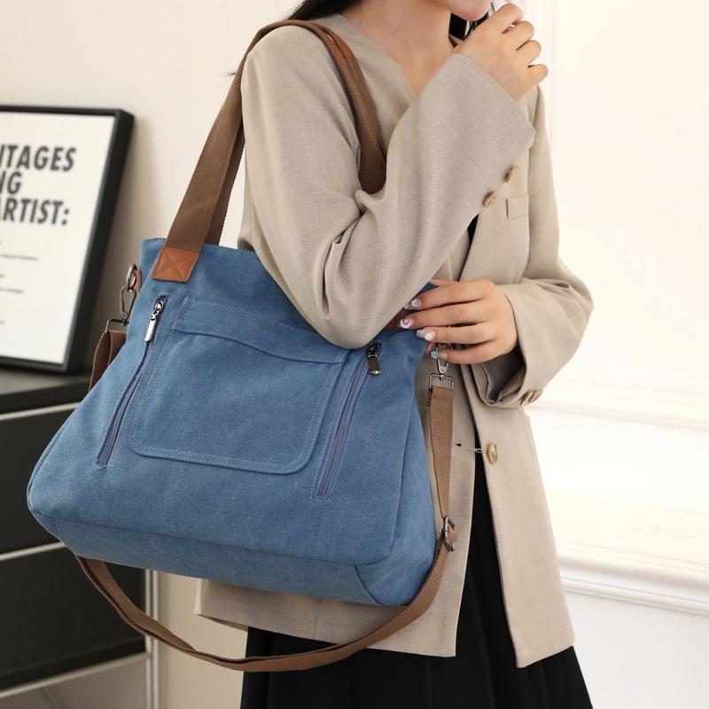 NEYRAT Canvas Messenger Bag Large Capacity Hobo Tote Bag Multi-Pocket Casual Purse Crossbody Shoulder Bags Work Travel for Women