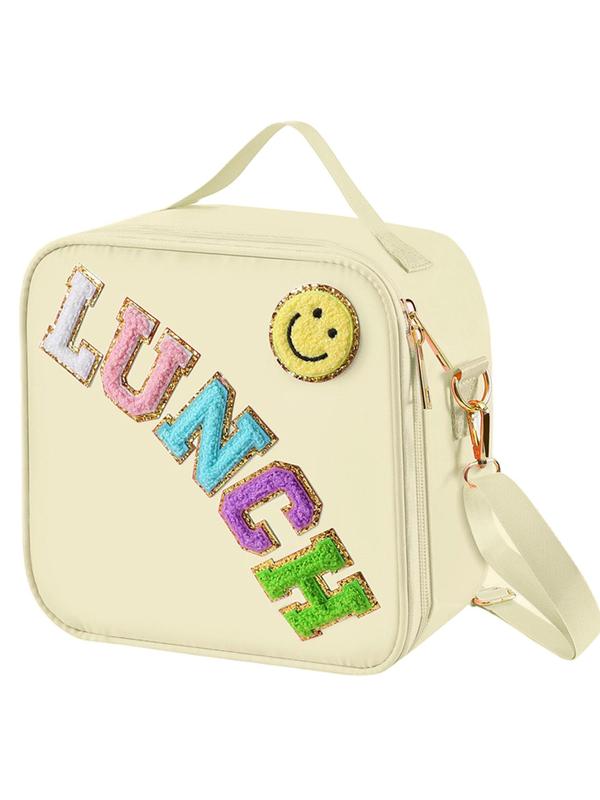 Cute Letter Pattern Lunch Bag with Adjustable Strap, Casual Insulated Lunch Bag for School & Travel, Lunch Box for Kids & Adults