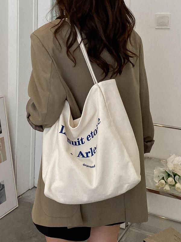 Fashion Letter Pattern Canvas Tote Bag, Large Capacity Shopping Bag for Women & Girls, Casual Trendy Versatile High-quality Daily Commuting Bag