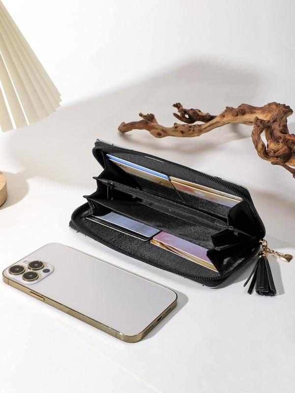 Women's Elegant Geometric Graphic Long Wallet with Tassel Charm, Trendy Zipper Long Wallet, Chic All-match Card Holder for Daily Use