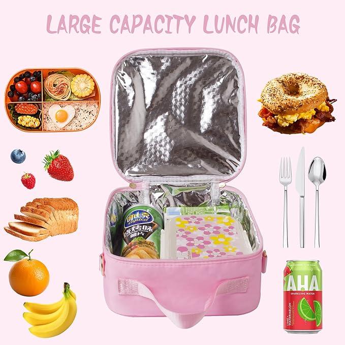 Lunch Box for Women Girl Large Insulated Lunch Bag, Kids Lunch Bag Personalized  with Adjustable Shoulder LunchBag for Girls School Travel Picnic