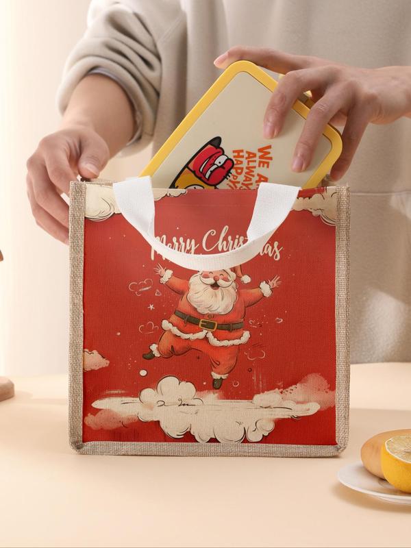 Random Santa Claus Pattern Lunch Bag, Portable Large Capacity Lunch Bag, Casual Lunch Bag for Women & Men, Dinner Bag for Camping Student Picnic Food and Drink