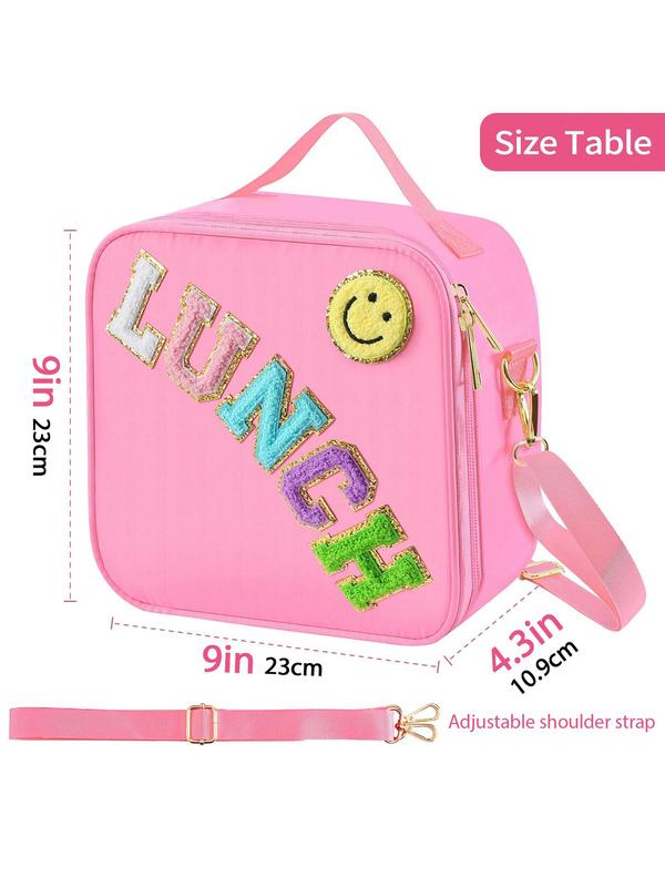 Cute Letter Pattern Lunch Bag with Adjustable Strap, Casual Insulated Lunch Bag for School & Travel, Lunch Box for Kids & Adults