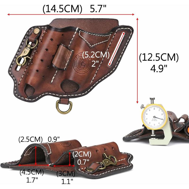 Leather Multitool Sheath for Belt Compact EDC Pouch Pocket Organizer for Men with Flashlight Holster Pen Holder &  Clip