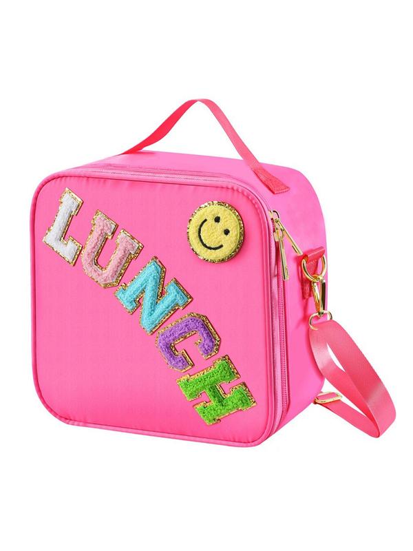 Cute Letter Pattern Lunch Bag with Adjustable Strap, Casual Insulated Lunch Bag for School & Travel, Lunch Box for Kids & Adults