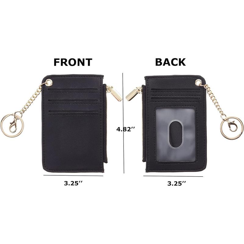 Womens Keychain Wallet Slim Front Pocket Minimalist RFID Blocking Credit Card Coin Change Holder Purse Wallet (Black Smooth)