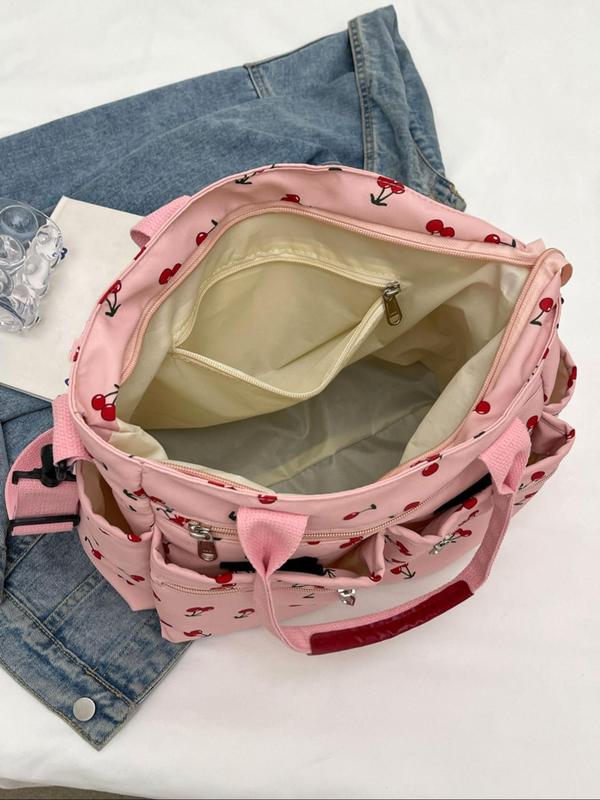 Women's Cute Cherry Pattern Tote Bag, Large Capacity Shoulder Bag for Daily Used, Casual Trendy Versatile High-quality Daily Commuting Bag