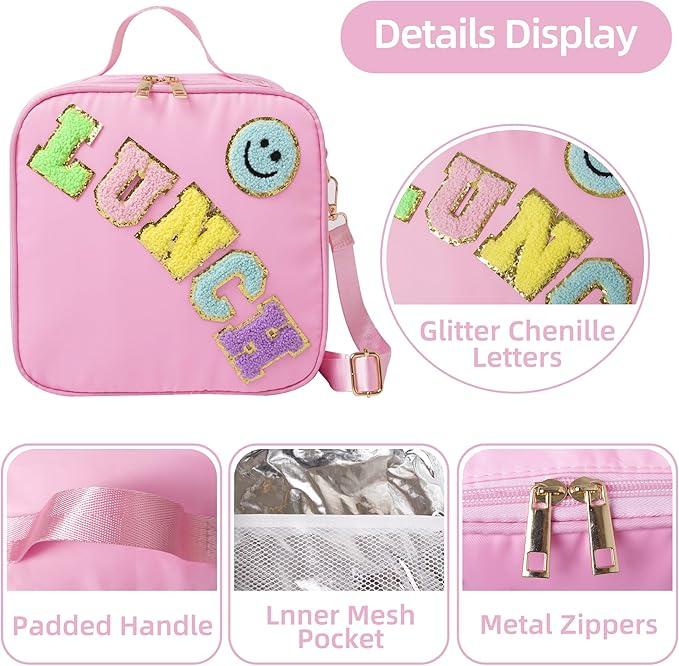 Lunch Box for Women Girl Large Insulated Lunch Bag, Kids Lunch Bag Personalized  with Adjustable Shoulder LunchBag for Girls School Travel Picnic