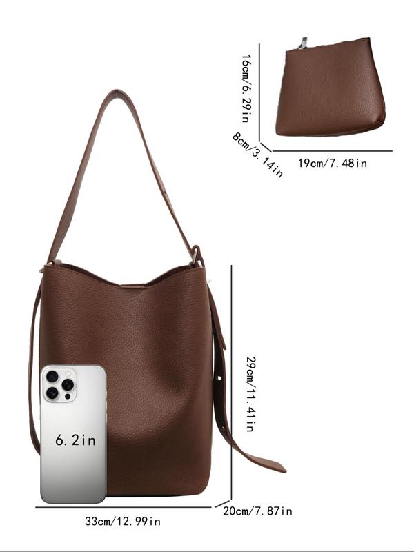 Women's Elegant Solid Color Shoulder Bag & Coin Purse, Fashionable Large Capacity Crossbody Bag for Work & Daily Used, Casual Trendy Versatile High-quality Daily Commuting Bag