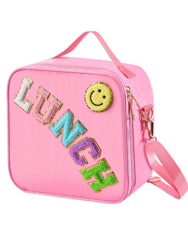 Cute Letter Pattern Lunch Bag with Adjustable Strap, Casual Insulated Lunch Bag for School & Travel, Lunch Box for Kids & Adults
