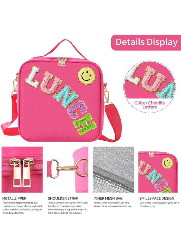 Cute Letter Pattern Lunch Bag with Adjustable Strap, Casual Insulated Lunch Bag for School & Travel, Lunch Box for Kids & Adults