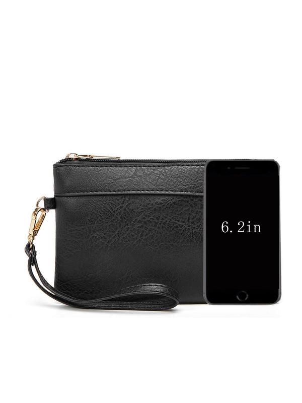 Women's Solid Color Zipper Wristlet Bag, Fashionable PU Leather Clutch Purse for Daily Used, Casual Trendy Versatile High-quality Daily Phone Key Storage Bag