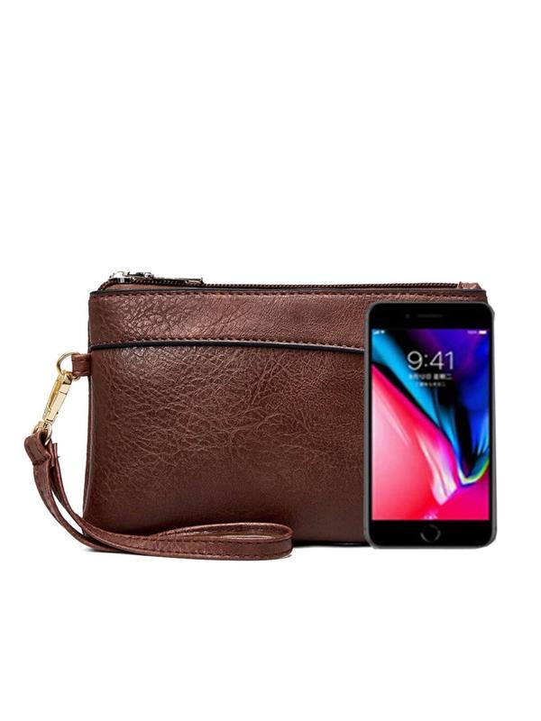 Women's Solid Color Zipper Wristlet Bag, Fashionable PU Leather Clutch Purse for Daily Used, Casual Trendy Versatile High-quality Daily Phone Key Storage Bag