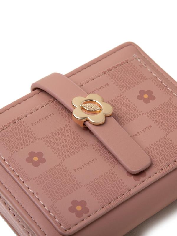 Women's Floral Pattern Zipper Short Wallet, 2024 New Style Fashionable Pu Leather Card Holder, Multi-functional Precision Women's Wallet