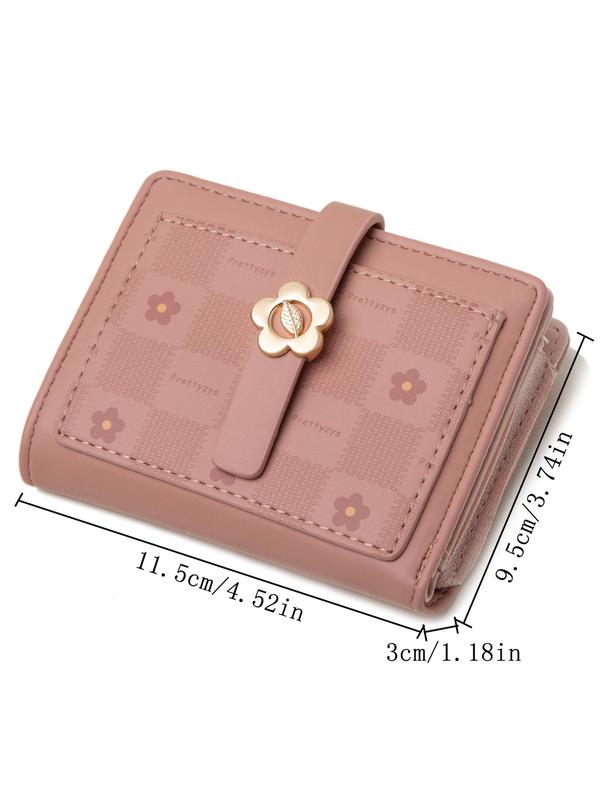 Women's Floral Pattern Zipper Short Wallet, 2024 New Style Fashionable Pu Leather Card Holder, Multi-functional Precision Women's Wallet