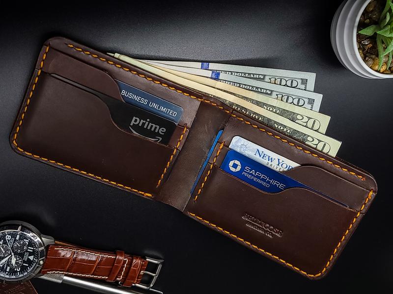 Bellicose Classic Bifold Handmade Leather Wallet for Men - Full Grain Leather - Anniversary Gift for Him - Brown Dark Brown Black durable gift box leather wallet