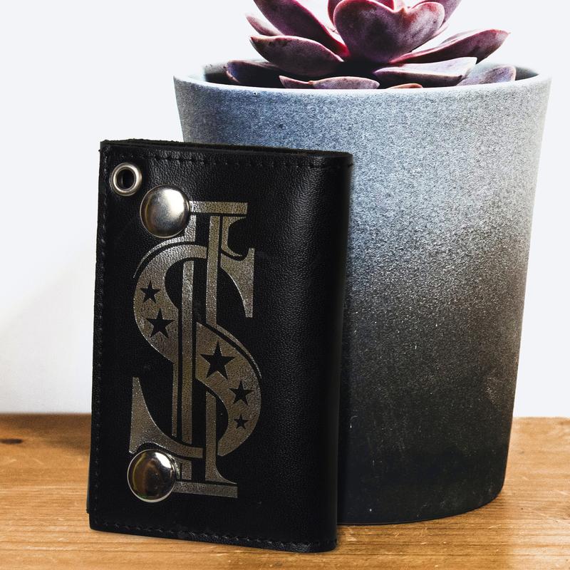 Leatherboss Genuine Leather Men Dollar Print Trifold Wallet Chain Biker