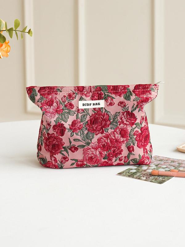 Floral Pattern Makeup Bag, Large Capacity Cosmetic Storage Bag, Zipper Makeup Organizer Pouch, Versatile Storage Bag for Travel, Gym, Office, Home