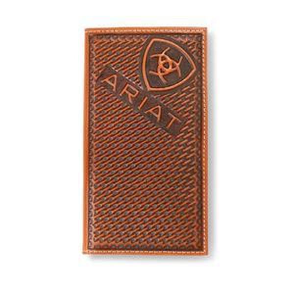 Ariat Wallet Men's Rodeo Leather Basket Weave Logo Brown Money Clip - A3556802