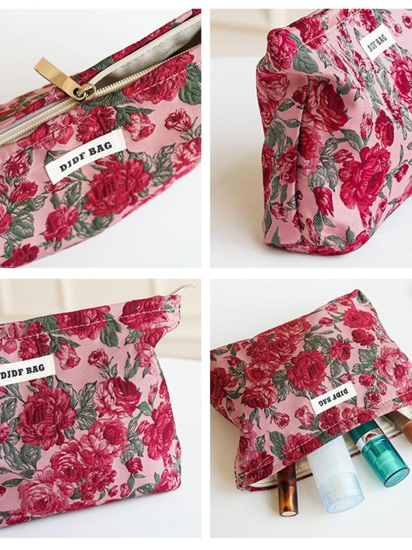 Floral Pattern Makeup Bag, Large Capacity Cosmetic Storage Bag, Zipper Makeup Organizer Pouch, Versatile Storage Bag for Travel, Gym, Office, Home