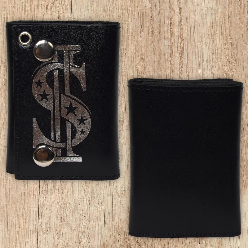 Leatherboss Genuine Leather Men Dollar Print Trifold Wallet Chain Biker