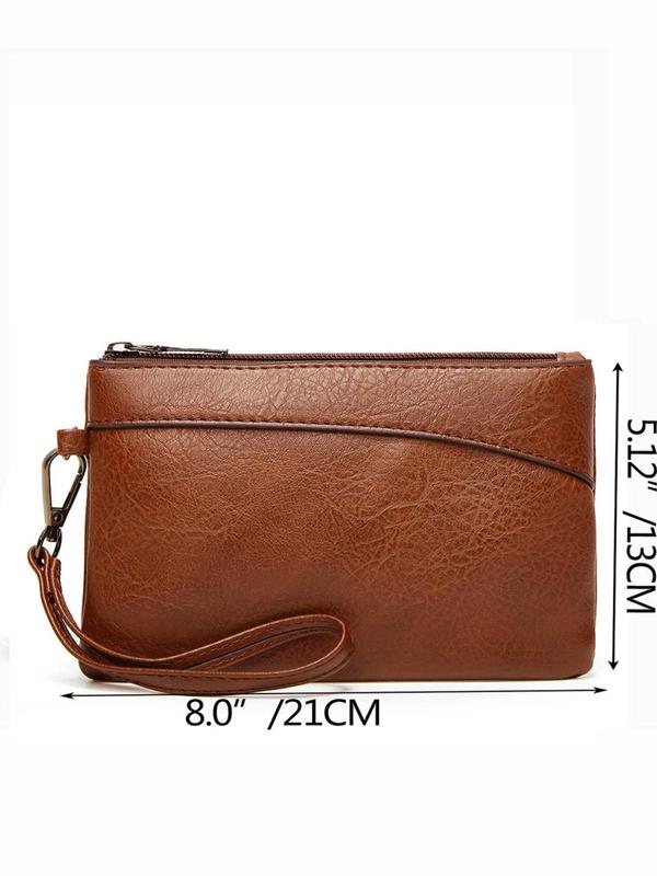 Women's Solid Color Zipper Wristlet Bag, Fashionable PU Leather Clutch Purse for Daily Used, Casual Trendy Versatile High-quality Daily Phone Key Storage Bag