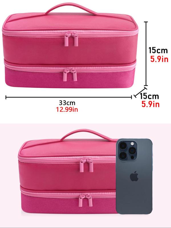 Solid Color Makeup Bag, Double Layer Hair Dryer Storage Bag, Zipper Makeup Organizer Pouch, Versatile Storage Bag for Travel, Gym