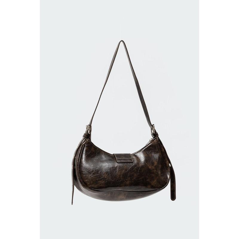 Washed Faux Leather Buckle Bag