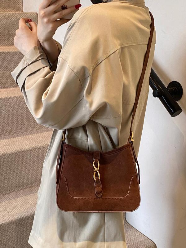 Women's Solid Color Suede Crossbody Bag, Fashionable Minimalist Shoulder Bag for Daily Used, Casual Trendy Versatile High-quality Daily Commuting Bag