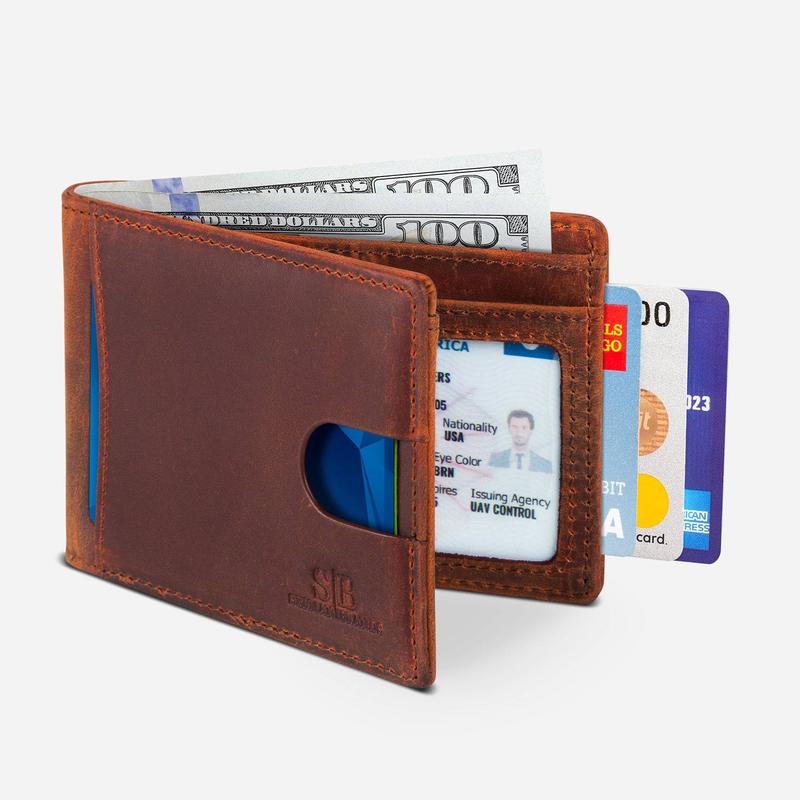 SERMAN BRANDS RFID Blocking Slim Bifold Genuine Leather Thin Minimalist Front Pocket Wallets for Men Billfold Wallet Men Gift