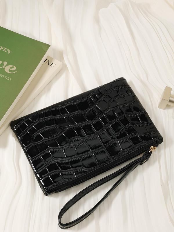 Women's Fashion Crocodile Pattern Envelope Daily Commuting Handbag, Fashion Solid Color Storage Bag, Fashion Square Handbag for Women