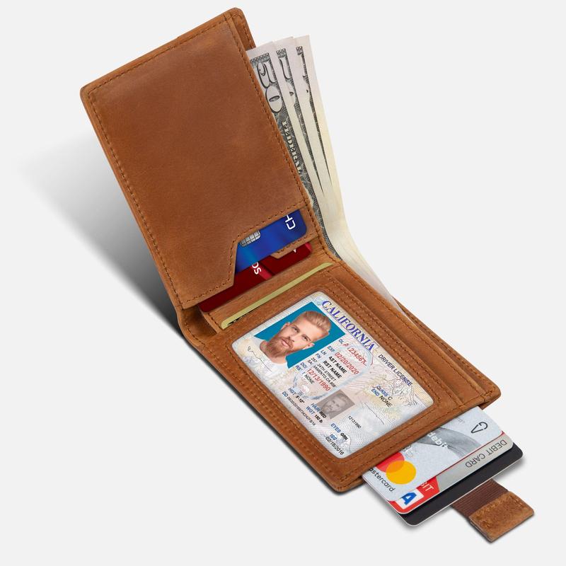 SERMAN BRANDS RFID Blocking Slim Bifold Genuine Leather Thin Minimalist Front Pocket Wallets for Men Billfold Wallet Men Gift