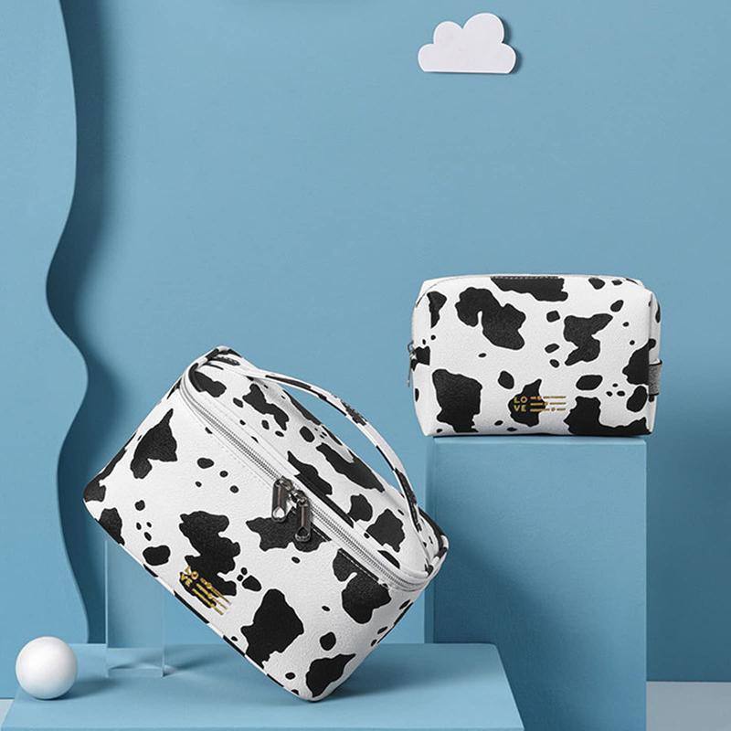 Portable Makeup Bag Cosmetic Bags for Women Medium Pouch Case Purse Make Up Organization Waterproof (Print Cow)