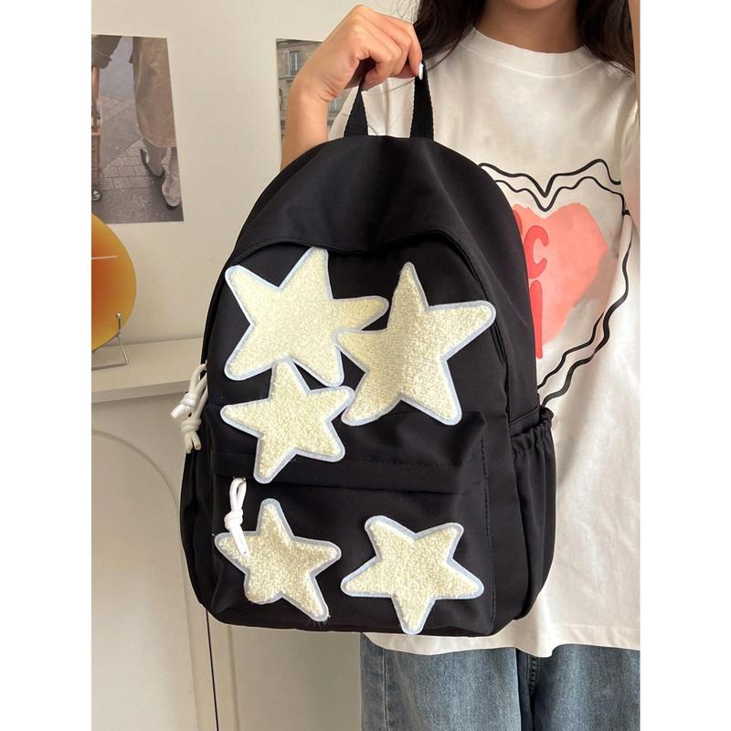 Fashionable Women's Star Decal Casual Nylon Backpack For SchoolSchool Backpack,Large Capacity,Portable,Classic Casual, Suitable For Teen Girls Women College Students,Boys And Men,Rookies & White-Collar Workers, Perfect For Back To School,First Day Of Scho