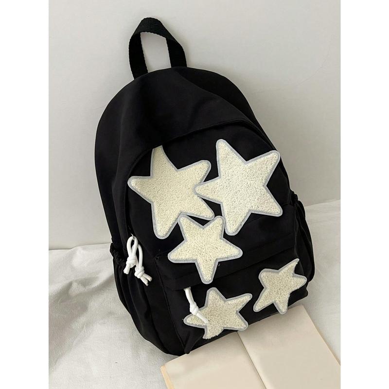 Fashionable Women's Star Decal Casual Nylon Backpack For SchoolSchool Backpack,Large Capacity,Portable,Classic Casual, Suitable For Teen Girls Women College Students,Boys And Men,Rookies & White-Collar Workers, Perfect For Back To School,First Day Of Scho
