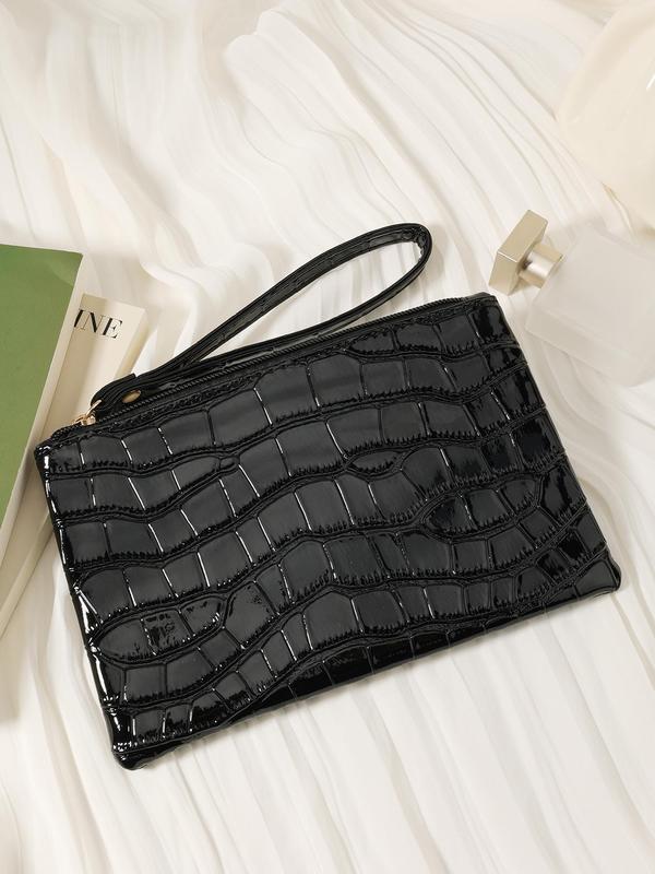 Women's Fashion Crocodile Pattern Envelope Daily Commuting Handbag, Fashion Solid Color Storage Bag, Fashion Square Handbag for Women