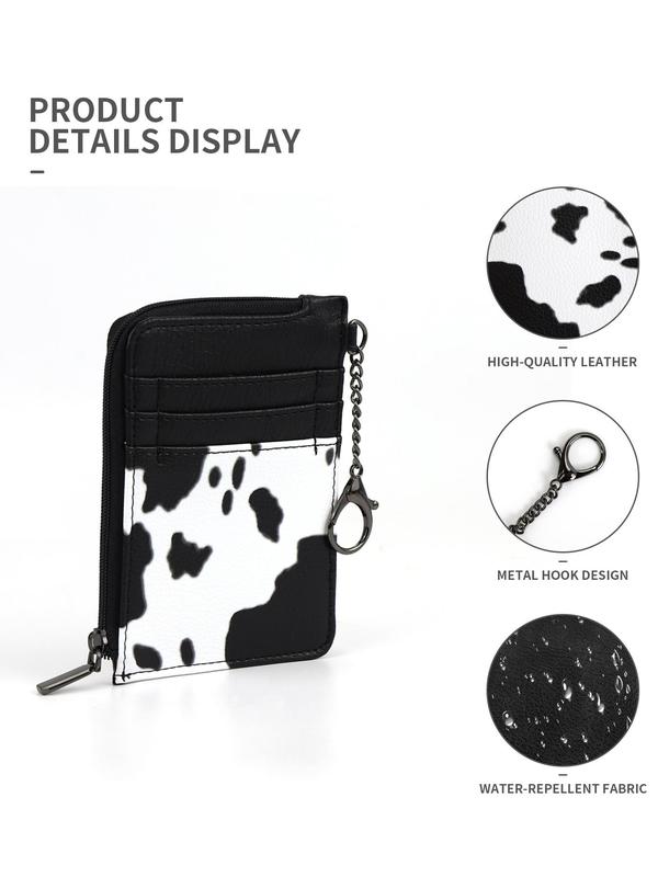 Fashion Colorblock Cow Pattern Zipper Wallet, Casual PU Leather Short Wallet for Women, Multi-functional Card Holder, Portable Wallet for Daily Use