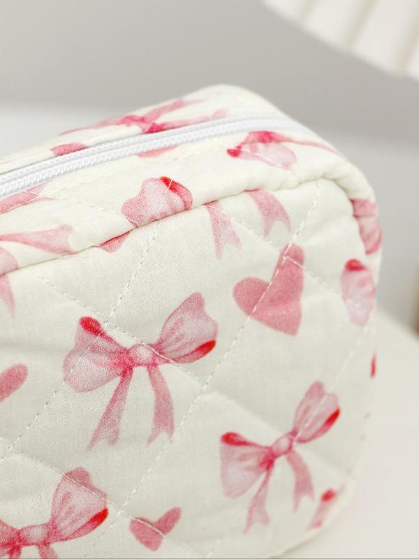 Bow Pattern Cosmetic Case, Cute Mini Makeup Bag, Versatile Storage Bag for Lipstick, Sanitary Napkin, Key, Jewelry, Travel Essentials, Travel Accessories